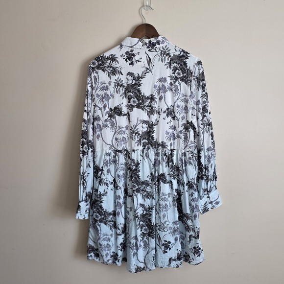 Anthropologie Floral Toile Button Down Mini Dress Blue Black Long Sleeve Size 10 - Picture 8 of 13